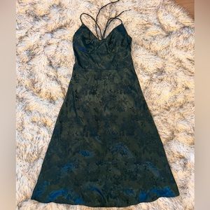 Solid Floral Jacquard V-Neck Midi Dress- Midnight Blue